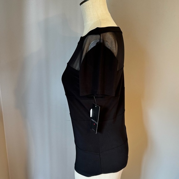 NWT Frank Lyman Designs Short Sleeve Mesh Front Boat Neck Black Top Sz 10 - Picture 3 of 11